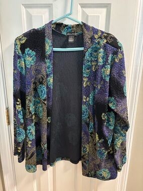 Alex Evenings Purple & Teal Floral Open Front Blazer Jacket